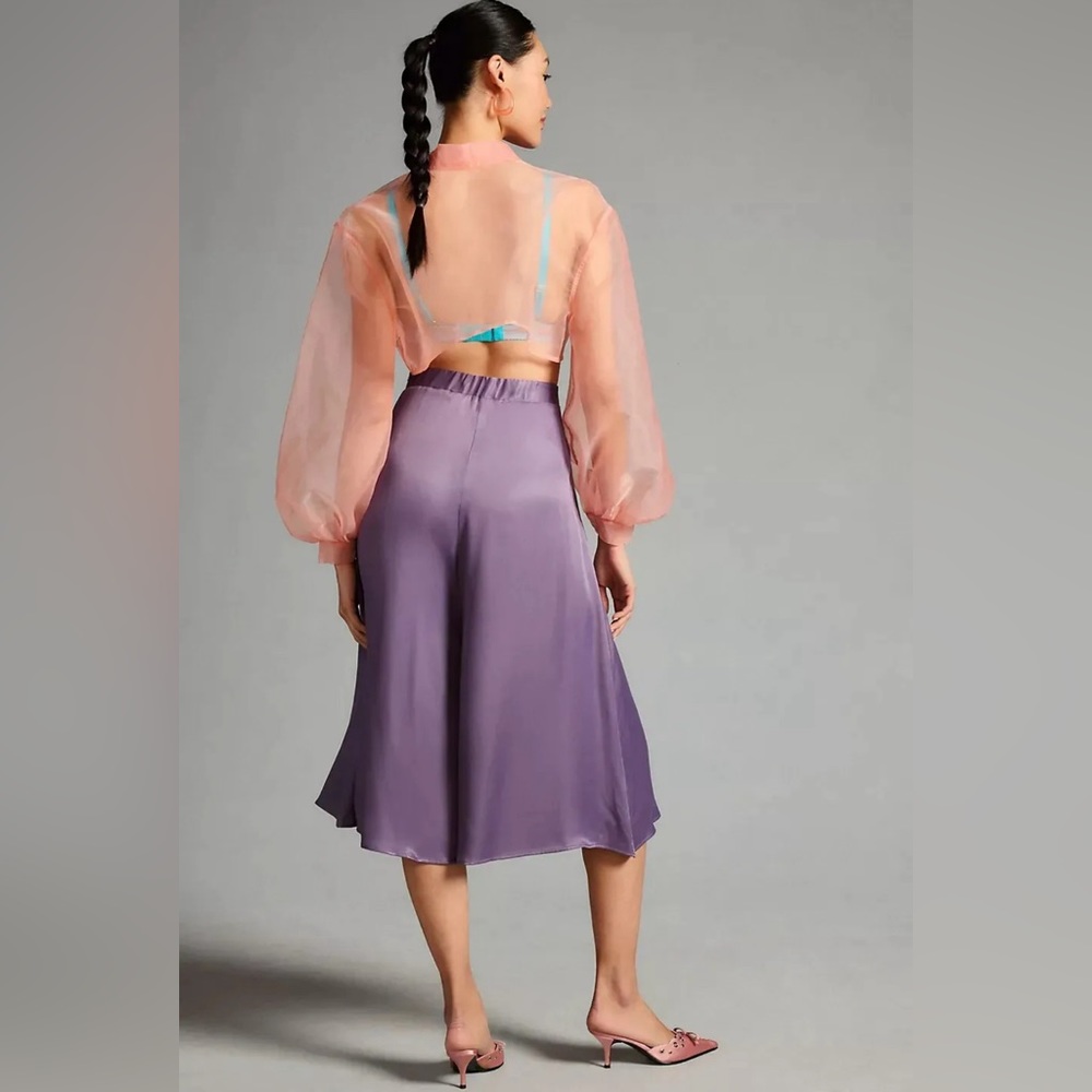 NWT By Anthropologie Purple Silky Culottes Wide Leg PANTS Size Medium - Picture 2 of 10